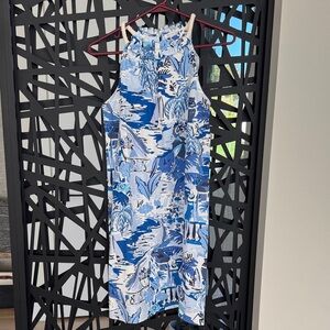 London Times Floral Blue and White Dress